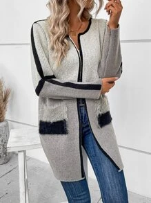SHEIN LUNE 撞色拉鍊開襟開襟衫 - 彩色 - 查看 5