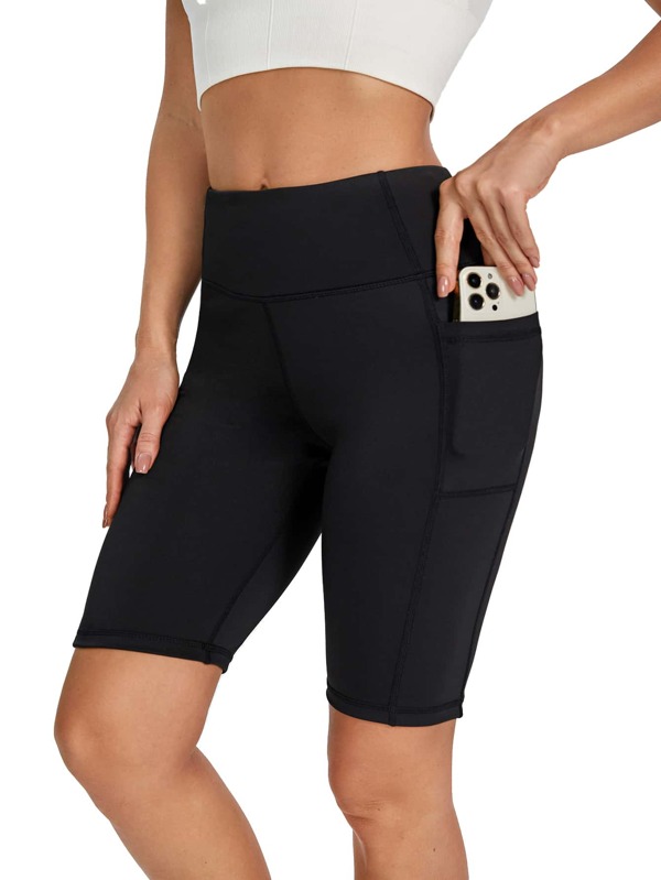 High Stretch Wide Band Waist Sports Shorts With Phone Pocket SHEIN USA