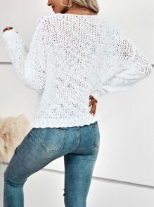 Chiquease Drop Shoulder Pointelle Knit Jumper - White - View 2