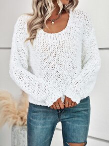 Chiquease Drop Shoulder Pointelle Knit Jumper - White - View 4