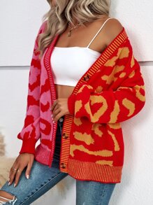 EMERY ROSE Graphic Pattern Colourblock Drop Shoulder Cardigan - Multicolor - View 6
