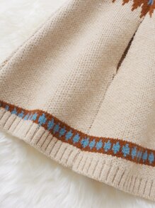 Toddler Girls 1pc Chevron Pattern Cloak Sleeve Jumper - Khaki - View 3