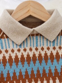 Toddler Girls 1pc Chevron Pattern Cloak Sleeve Jumper - Khaki - View 4