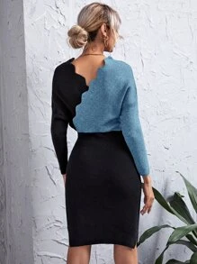 SHEIN Unity Contrast Panel Scallop Trim Jumper Dress - Multicolor - View 2