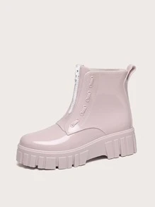 Zip Front Rain Boots - Dusty Pink - View 1