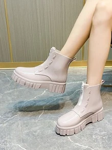 Zip Front Rain Boots - Dusty Pink - View 2