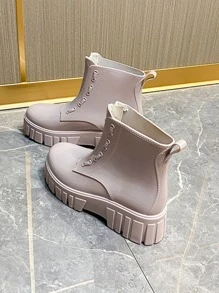 Zip Front Rain Boots - Dusty Pink - View 3
