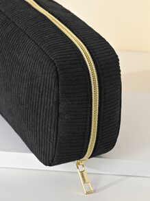 1pc Fashion Simple Corduroy Material With Golden Zipper Large Capacity Portable Hand-Held Makeup Bag, With Compartment For Daily Makeup Tools, Skincare Products, Travel Use Makeup Travel Toiletry Organizer Essentials Gifts Storage Zipper Accessories Nail Bag Room Decors, Makeup Bag, Organizer, Storage, Makeup Organizer, Make Up Bag, Cosmetic Bag, Makeup Bag, Cosmetic Bag, Large Capacity, Large Makeup Bag, Christmas Gifts, Pouch, Gifts Pouch / Small Handbag, Makeup Organizer, Mini Pouch, Large Capacity Pouch, Gifts Christmas Gifts, Gift Ideas For Women - Black - View 4