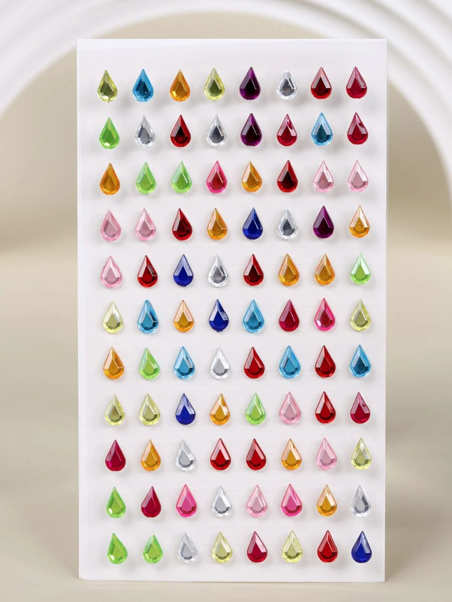 1sheet Droplet Design Rhinestone Face Tattoo Sticker - Multicolor - View 1