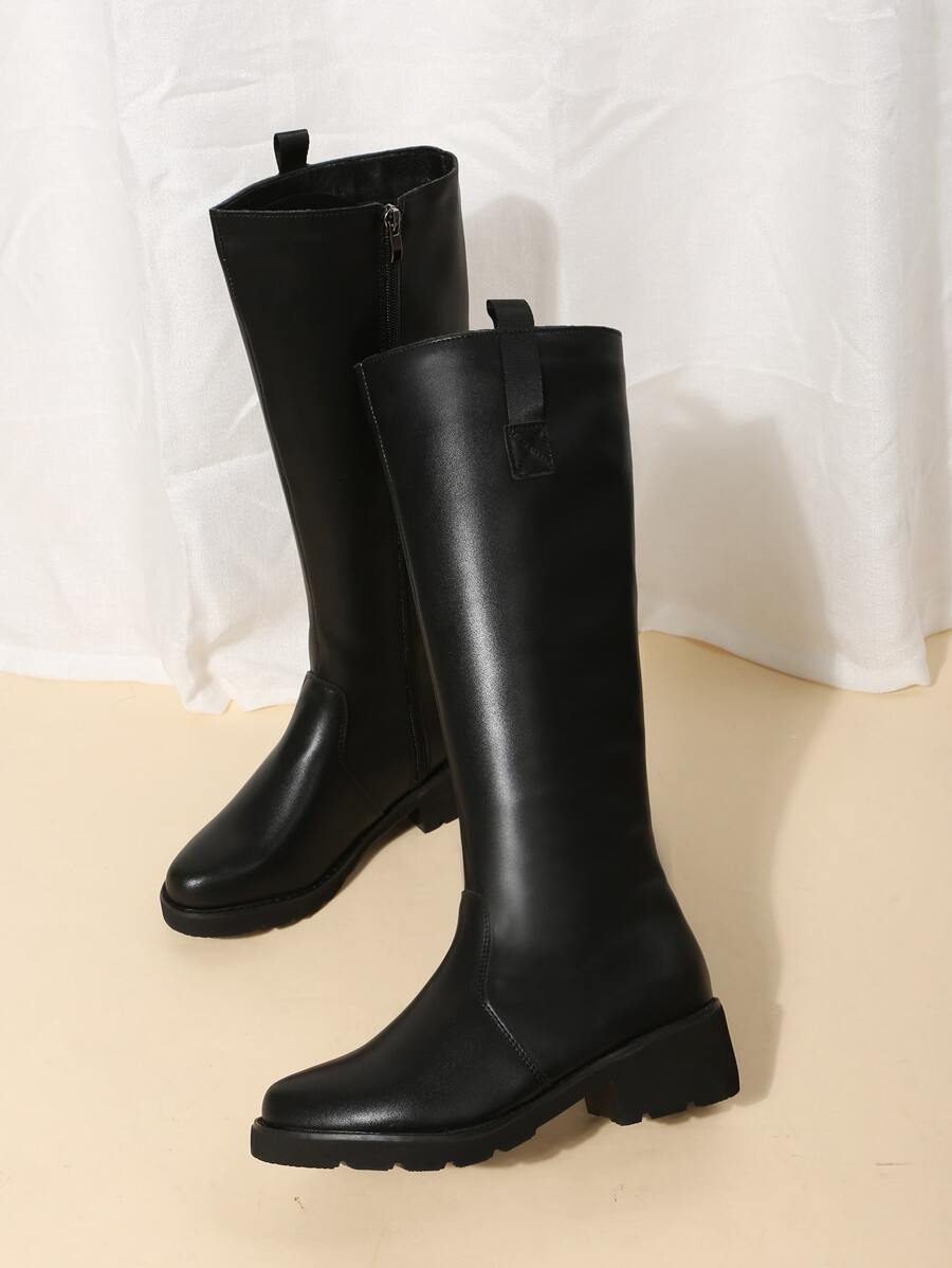 Zipper Side Riding Boots - Black - View 1
