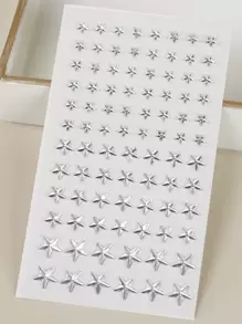 1pc Silver-color 5-pointed Star Shaped 3d Faux Gemstone Face Sticker, Diy Makeup Party Eye & Face Decoration - White - View 1