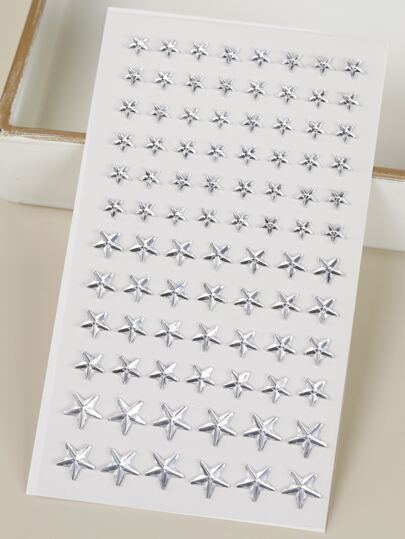 1pc Silver-White 3D Star Shaped Faux Gem Face Jewel Sticker, DIY Makeup & Party Decoration