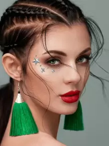 1pc Silver-color 5-pointed Star Shaped 3d Faux Gemstone Face Sticker, Diy Makeup Party Eye & Face Decoration - White - View 2