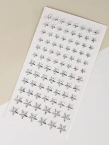 1pc Silver-color 5-pointed Star Shaped 3d Faux Gemstone Face Sticker, Diy Makeup Party Eye & Face Decoration - White - View 3