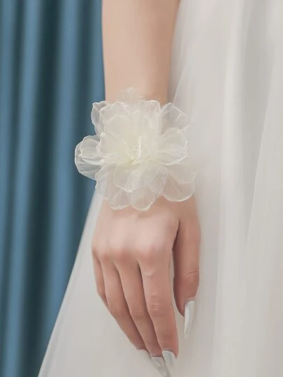1件装奢华蕾丝玫瑰腕花，适合新郎、新娘、婚礼、订婚、正式场合、鸡尾酒会、情人节配饰