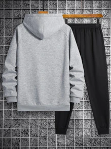 Manfinity Men Letter Graphic Raglan Sleeve Thermal Lined Drawstring Hoodie & Sweatpants - Multicolor - View 2