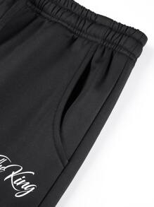 Manfinity Men Letter Graphic Raglan Sleeve Thermal Lined Drawstring Hoodie & Sweatpants - Multicolor - View 5