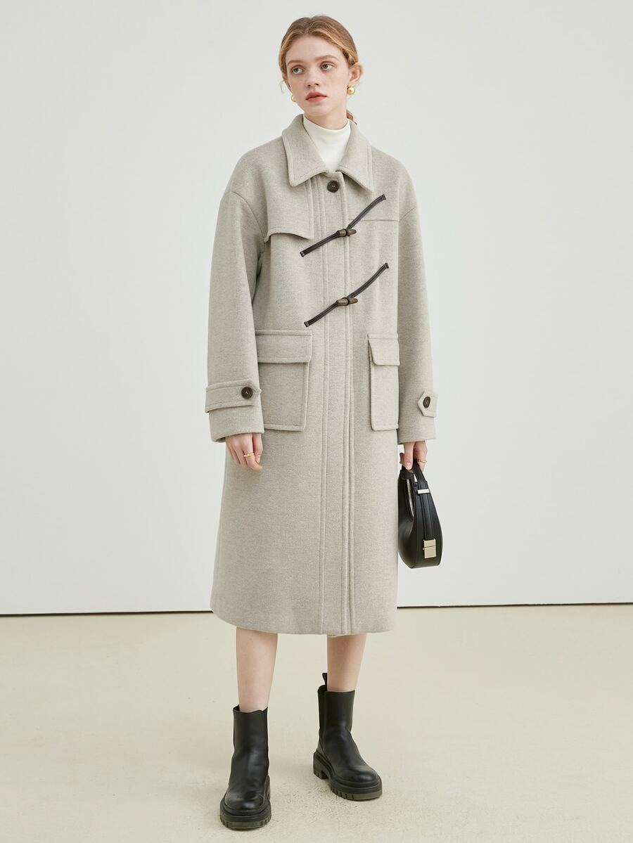 Abrigo de hombros caídos con bolsillo con solapa - Gris Claro - Ver 1