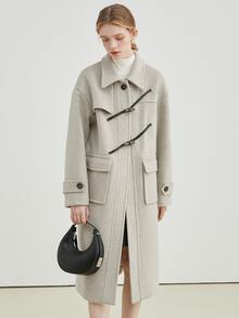 Abrigo de hombros caídos con bolsillo con solapa - Gris Claro - Ver 4