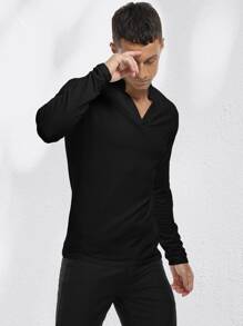 NITAGUT Men Cotton Solid Notch Neck Tee - Black - View 3