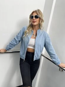 Jeansjacke mit Reißverschluss, Tasche - Helle Waschung - Übersicht 6