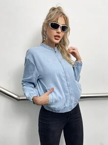 Jeansjacke mit Reißverschluss, Tasche - Helle Waschung - Übersicht 3