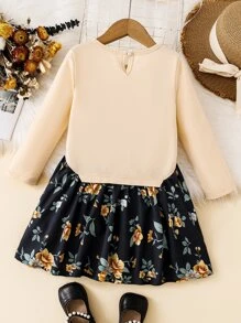 Toddler Girls Rabbit & Floral Print Bow Front 2 In 1 Dress - Multicolor - View 2