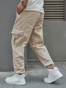 Claim Dot 男士棉質拉鍊口袋抽繩腰帶貨褲直筒洗水深色牛仔褲運動休閒單色卡其色外出街頭穿著男友禮物