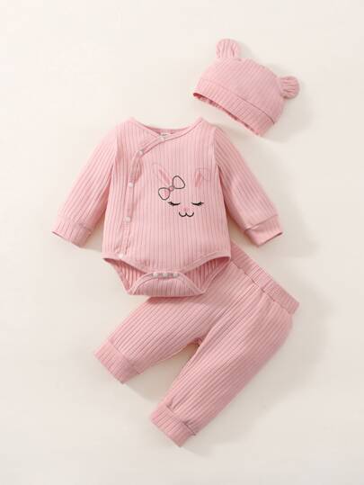 SHEIN Newborn Baby Cartoon Graphic Bodysuit & Trousers