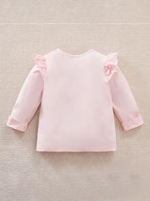 Yierying Baby Butterfly And Letter Graphic Ruffle Trim Top - Baby Pink - View 2