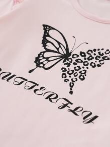 Yierying Baby Butterfly And Letter Graphic Ruffle Trim Top - Baby Pink - View 3