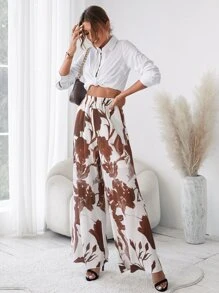 印花闊腿褲