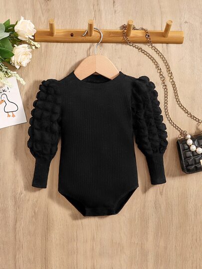 SHEIN Baby Girl Textured Gigot Sleeve Autumn Bodysuit