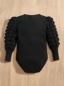 Baby Girl Textured Gigot Sleeve Autumn Bodysuit - Black - View 2
