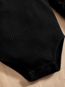 Baby Girl Textured Gigot Sleeve Autumn Bodysuit - Black - View 4