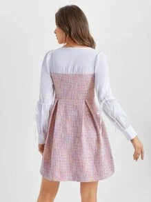 MELIKE FIRAT Frill Trim Puff Sleeve Tweed Dress - Pink - View 2