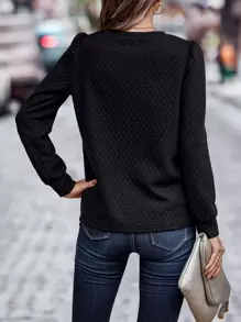 SHEIN LUNE Sudadera con mangas abullonadas de unicolor, para otoño - Negro - Ver 2