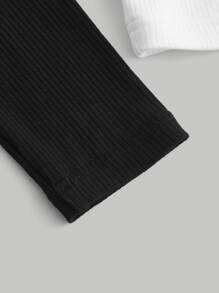 SHEIN MOD Camiseta 2 en 1 de color combinado de cuello asimétrico - Blanco y Negro - Ver 4
