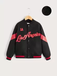 SHEIN Boys Letter Graphic Contrast Panel Varsity Jacket - Black - View 1
