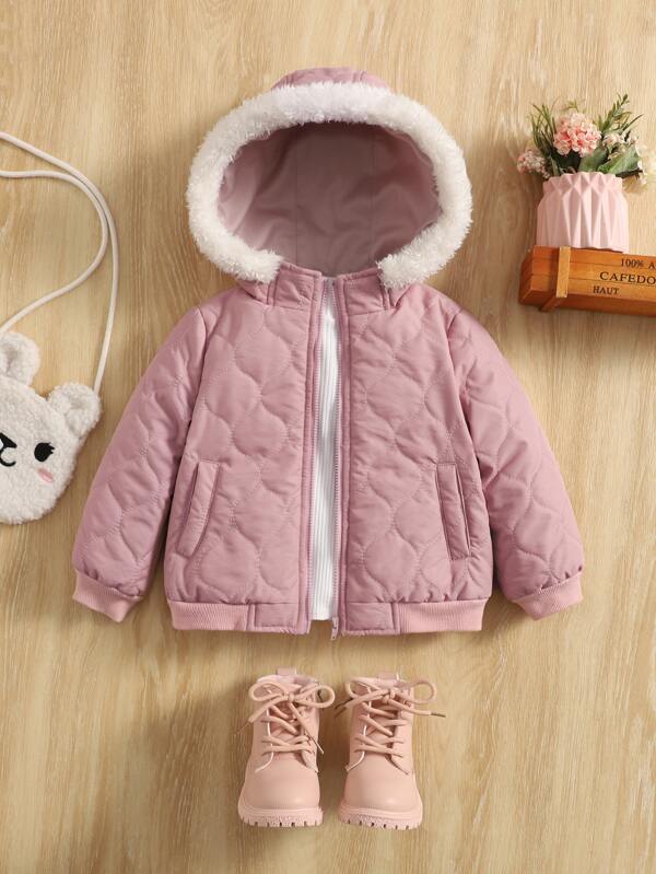 SHEIN Baby Fuzzy Trim Hooded Jacket for Sale New Zealand New