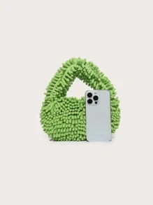 Túi Satchel màu kẹo mềm mịn mềm mại, Túi xách nữ phong cách Y2K, Ví du lịch đi nghỉ cho bé gái, Ví cầm tay quyến rũ dễ thương, Túi đeo vai lau nhà - màu xanh lá - Xem 3