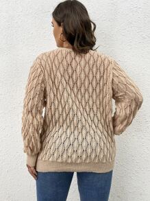 Celure Plus Chain Detail Pointelle Knit Jumper - Apricot - View 2
