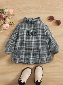 SHEIN 嬰兒字母和千鳥格圖案煙囪領套頭衫 - 黑與白 - 查看 1