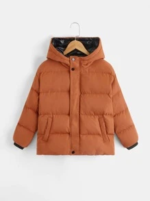 SHEIN Tween Boys Button Front Hooded Padded Coat - Burnt Orange - View 2