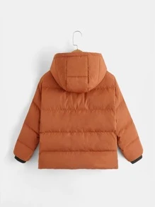 SHEIN Tween Boys Button Front Hooded Padded Coat - Burnt Orange - View 6