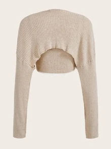 Contrast Binding Crop Cami Knit Top & Drop Shoulder Shrug Cardigan - Beige - View 2