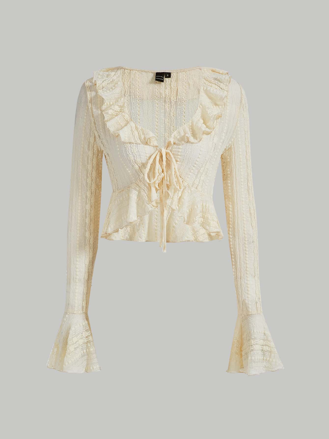 SHEIN MOD Áo nữ Xù Thắt nơ trước màu trơn Thanh lịch - Màu be - Xem 1