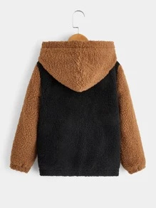 SHEIN 男孩雙色補丁細節泰迪夾克 - 彩色 - 查看 2