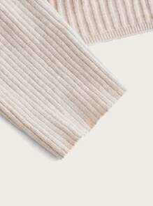 Contrast Binding Crop Cami Knit Top & Drop Shoulder Shrug Cardigan - Beige - View 4