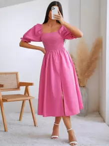 SHEIN Unity Solid Split Hem A-line Dress